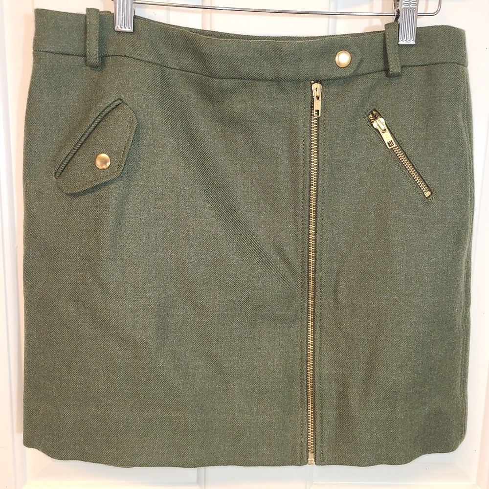 NWT J Crew Green Mini Skirt Short Straight Sz 4 Side Zipper $128 Lined 100% Wool